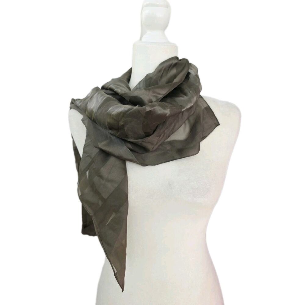 Vougline Vintage 100% Silk Taupe Khaki Scarf Shawl Oldmoney Classic Minimalist